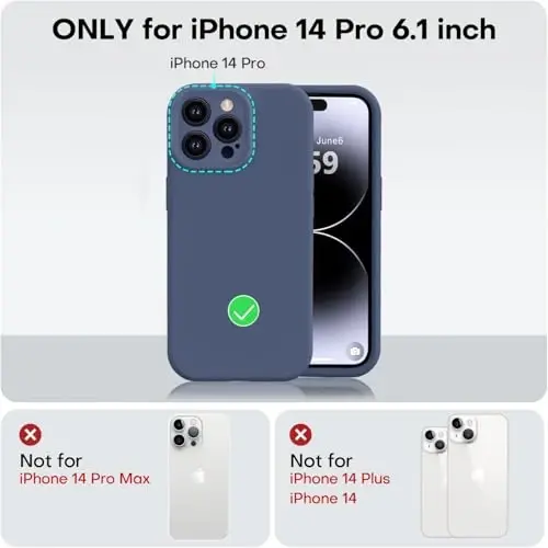 Vooii iPhone 14 Pro Case bilan mos, suyuq silikon yangilanish [Kamera himoyasi] [Yumshoq tirnalishga qarshi mikrofiber astar] iPhone 14 Pro 6.1 dyuym uchun zarbga chidamli telefon qutisi - to'q ko'k - 5