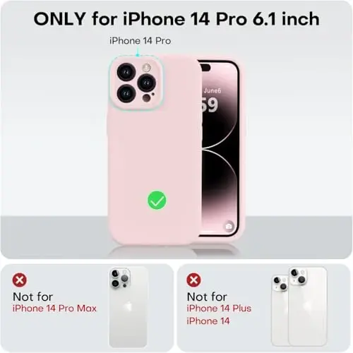 Vooii iPhone 14 Pro g'ilofi bilan mos keladi, suyuq silikon yangilanishi [Kamera himoyasi] [Yumshoq tirnalishga qarshi mikrofiber astar] iPhone 14 Pro 6.1 dyuym uchun zarbga chidamli telefon g'ilofi - Chalk Pink - 5