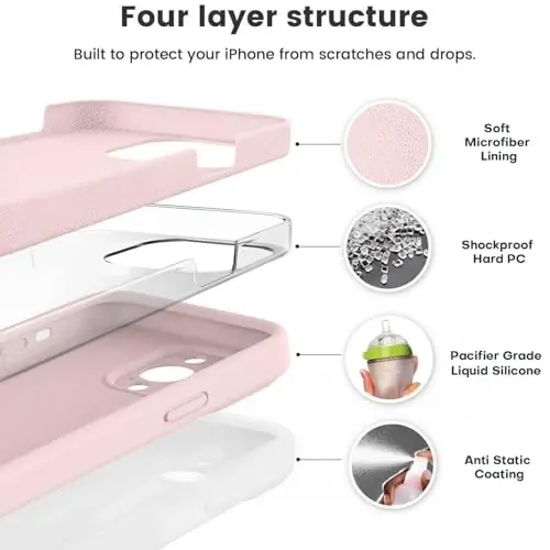 Vooii iPhone 14 Pro g'ilofi bilan mos keladi, suyuq silikon yangilanishi [Kamera himoyasi] [Yumshoq tirnalishga qarshi mikrofiber astar] iPhone 14 Pro 6.1 dyuym uchun zarbga chidamli telefon g'ilofi - Chalk Pink - VOOII (1)