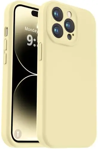 Vooii iPhone 14 Pro g'ilofi bilan mos keladi, suyuq silikon yangilanishi [Kamera himoyasi] [Yumshoq tirnalishga qarshi mikrofiber astar] iPhone 14 Pro 6.1 dyuym uchun zarbga chidamli telefon g'ilofi - Krem rangli sariq - VOOII