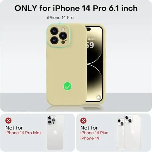 Vooii iPhone 14 Pro g'ilofi bilan mos keladi, suyuq silikon yangilanishi [Kamera himoyasi] [Yumshoq tirnalishga qarshi mikrofiber astar] iPhone 14 Pro 6.1 dyuym uchun zarbga chidamli telefon g'ilofi - Krem rangli sariq - 5