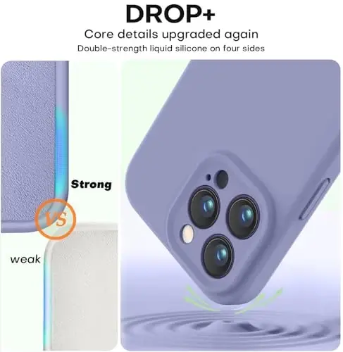 Vooii iPhone 14 Pro g'ilofi bilan mos keladi, suyuq silikon yangilanishi [Kamera himoyasi] [Yumshoq tirnalishga qarshi mikrofiber astar] iPhone 14 Pro 6.1 dyuym uchun zarbga chidamli telefon g'ilofi - Lavanda kulrang - 4