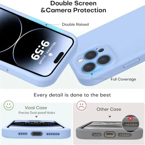 Vooii iPhone 14 Pro g'ilofi bilan mos keladi, suyuq silikon yangilanishi [Kamera himoyasi] [Yumshoq tirnalishga qarshi mikrofiber astar] iPhone 14 Pro 6.1 dyuym uchun zarbga chidamli telefon g'ilofi - Moviy - 3
