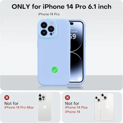 Vooii iPhone 14 Pro g'ilofi bilan mos keladi, suyuq silikon yangilanishi [Kamera himoyasi] [Yumshoq tirnalishga qarshi mikrofiber astar] iPhone 14 Pro 6.1 dyuym uchun zarbga chidamli telefon g'ilofi - Moviy - 5