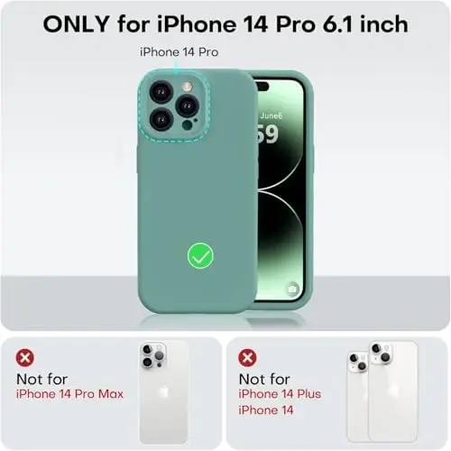 Vooii iPhone 14 Pro g‘ilofi bilan mos keladi, suyuq silikon yangilanishi [Kamera himoyasi] [Yumshoq tirnalishga qarshi mikrofiber astar] iPhone 14 Pro 6.1 dyuym uchun zarbga chidamli telefon g‘ilofi - qarag‘ay yashili - 5