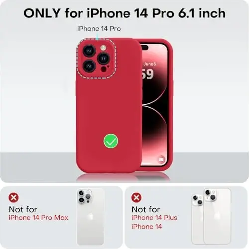 Vooii iPhone 14 Pro G'ilofi bilan mos, Suyuq Silikon yangilanish [Kamera himoyasi] [Yumshoq chizishga qarshi mikrofiber astar] iPhone 14 Pro 6.1 dyuym uchun zarbga chidamli telefon g'ilofi - Qizil - 5