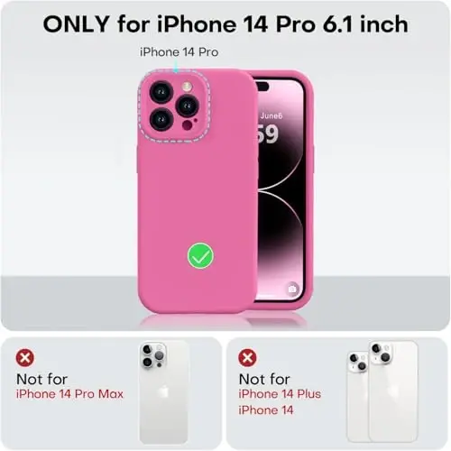 Vooii iPhone 14 Pro g‘ilofi bilan mos, suyuq silikon yangilanish [Kamera himoyasi] [Yumshoq tirnalishga qarshi mikrofiber astar] iPhone 14 Pro 6,1 dyuym uchun zarbga chidamli telefon g‘ilofi - Pitaya - 5
