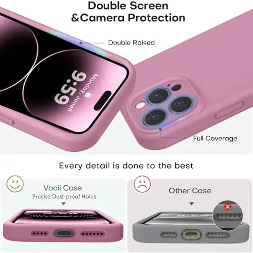 Vooii iPhone 14 Pro gʻilofi bilan mos, suyuq silikon yangilanishi [Kamera himoyasi] [Yumshoq chizishga qarshi mikrofiber astar] iPhone 14 Pro 6,1 dyuym uchun zarbga chidamli telefon gʻilofi - Lavanda binafsha - 3