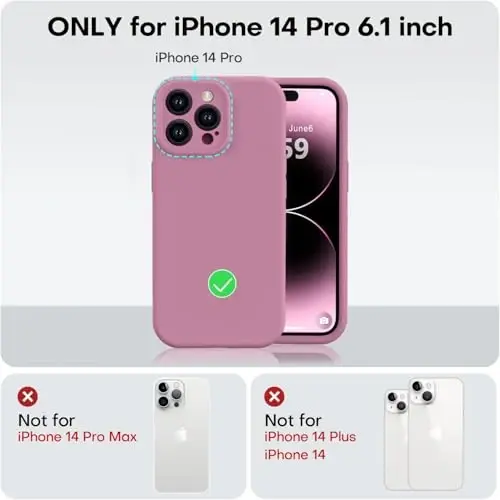 Vooii iPhone 14 Pro gʻilofi bilan mos, suyuq silikon yangilanishi [Kamera himoyasi] [Yumshoq chizishga qarshi mikrofiber astar] iPhone 14 Pro 6,1 dyuym uchun zarbga chidamli telefon gʻilofi - Lavanda binafsha - 5