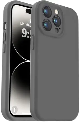 Vooii iPhone 14 Pro g‘ilofi bilan mos, suyuq silikon yangilanishi [Kamera himoyasi] [Yumshoq chizishga qarshi mikrofiber astar] iPhone 14 Pro 6.1 dyuym uchun zarbga chidamli telefon g‘ilofi - To‘q kulrang - VOOII