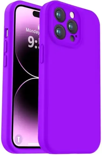 Vooii iPhone 14 Pro g‘ilofi bilan mos, suyuq silikon yangilanishi [Kamera himoyasi] [Yumshoq tirnalishga qarshi mikrofiber astar] iPhone 14 Pro 6.1 dyuym uchun zarbga chidamli telefon g‘ilofi - Neon binafsha 