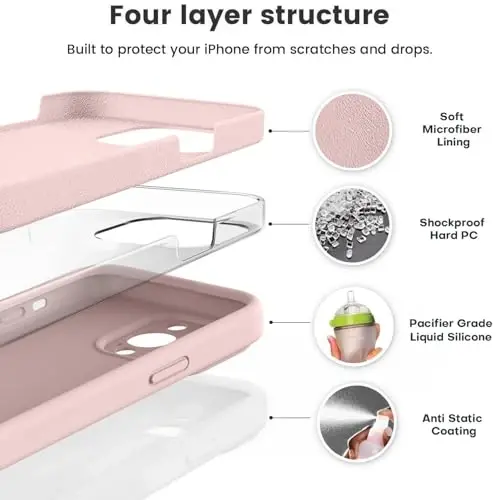 Vooii iPhone 14 Pro g‘ilofi bilan mos, suyuq silikon yangilanishi [Kamera himoyasi] [Yumshoq tirnalishga qarshi mikrofiber astar] iPhone 14 Pro 6.1 dyuym uchun zarbga chidamli telefon g‘ilofi - Pushti qum - VOOII (1)