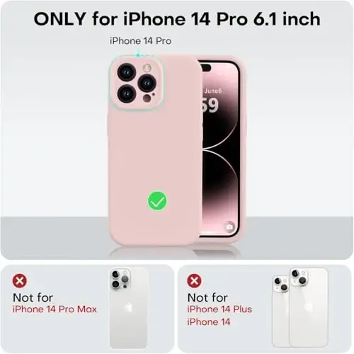 Vooii iPhone 14 Pro g‘ilofi bilan mos, suyuq silikon yangilanishi [Kamera himoyasi] [Yumshoq tirnalishga qarshi mikrofiber astar] iPhone 14 Pro 6.1 dyuym uchun zarbga chidamli telefon g‘ilofi - Pushti qum - 5