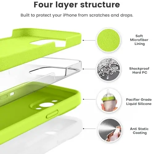 Vooii iPhone 14 Pro Kılıf ile Uyumlu, Sıvı Silikon Yükseltilmiş [Kamera Koruması] [Yumuşak Çizilmez Mikrofiber Astar] iPhone 14 Pro 6.1 inç için Darbe Emici Telefon Kılıfı - Floresan Yeşil - 2