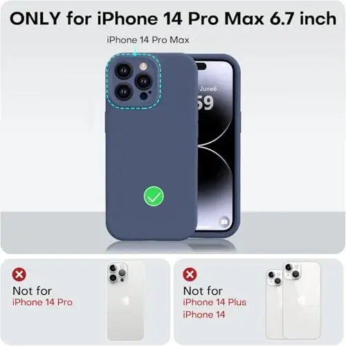 Vooii iPhone 14 Pro Max g'ilofi bilan mos keladi, Suyuq silikon yangilanishi [Kamera himoyasi] [Yumshoq tirnalishga qarshi mikrofiber astar] iPhone 14 Pro Max 6,7 dyuym uchun zarbaga chidamli telefon g'ilofi - To'q ko'k rang - 5