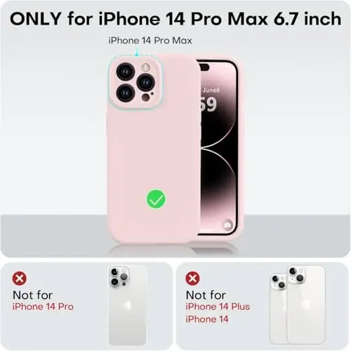 Vooii iPhone 14 Pro Max gʻilofi bilan mos, suyuq silikon yangilanishi [Kamera himoyasi] [Yumshoq tirnalishga qarshi mikrofiber astar] iPhone 14 Pro Max 6,7 dyuym uchun zarbaga chidamli telefon gʻilofi - Chalk Pink - 5