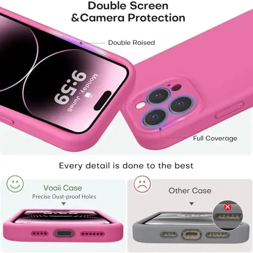 Vooii iPhone 14 Pro Max g'ilofi bilan mos, suyuq silikon yangilanishi [Kamera himoyasi] [Yumshoq tirnalishga qarshi mikrofiber astar] iPhone 14 Pro Max 6.7 dyuym uchun zarbga chidamli telefon g'ilofi - Pitaya - 3