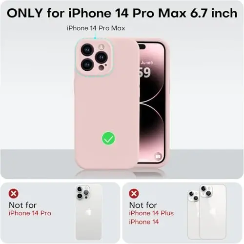 Vooii iPhone 14 Pro Max g‘ilofi bilan mos, suyuq silikon yangilanishi [Kamera himoyasi] [Yumshoq tirnalishga qarshi mikrofiber astar] iPhone 14 Pro Max 6,7 dyuym uchun zarbga chidamli telefon g‘ilofi - Pushti qum - 5