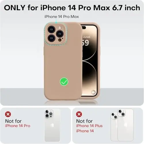 Vooii iPhone 14 Pro Max Kılıf ile Uyumlu, Sıvı Silikon Yükseltme [Kamera Koruması] [Yumuşak Çizilmez Mikrofiber Astar] iPhone 14 Pro Max 6.7 inç için Darbeye Dayanıklı Telefon Kılıfı - Açık Kahverengi - 5