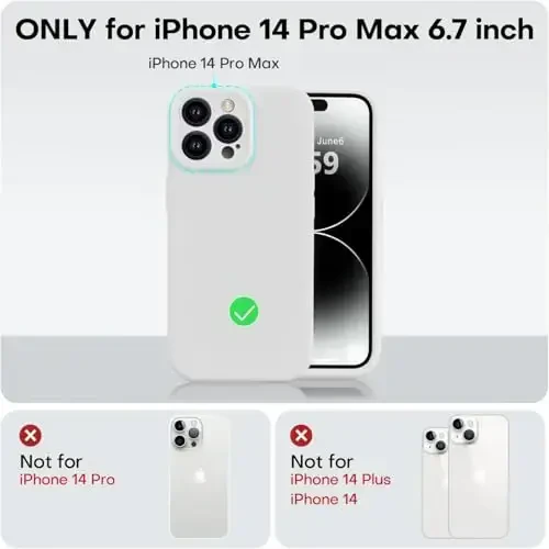Vooii Compatible with iPhone 14 Pro Max Case, Liquid Silicone Upgrade [Camera Protection] [Soft Anti-Scratch Microfiber Lining] Shockproof Phone Case for iPhone 14 Pro Max 6.7 inch - White - 5