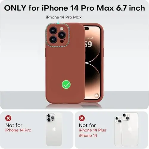 Vooii Compatible with iPhone 14 Pro Max Case, Liquid Silicone Upgrade [Camera Protection] [Soft Anti-Scratch Microfiber Lining] Shockproof Phone Case for iPhone 14 Pro Max 6.7 inch - Caramel - 5