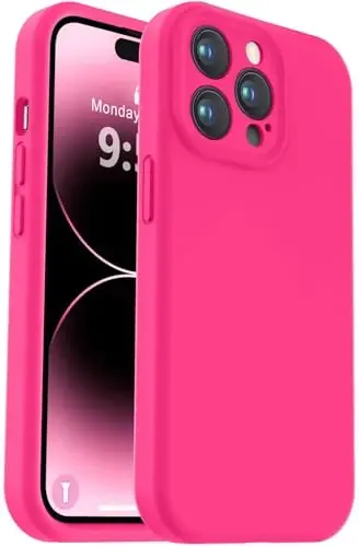 Vooii Compatible with iPhone 14 Pro Max Case, Liquid Silicone Upgrade [Camera Protection] [Soft Anti-Scratch Microfiber Lining] Shockproof Phone Case for iPhone 14 Pro Max 6.7 inch - Hot Pink - 1