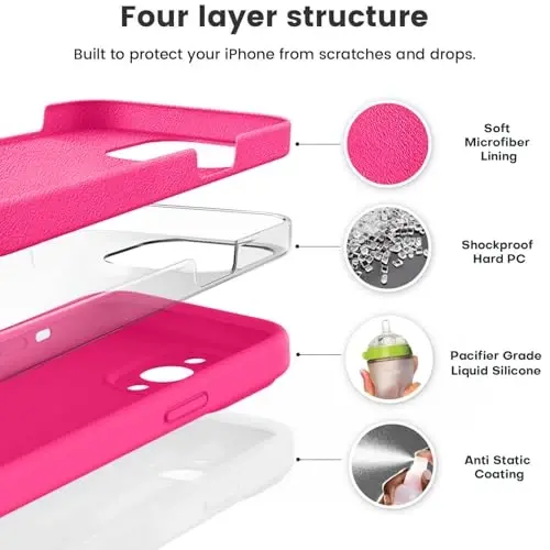 Vooii Compatible with iPhone 14 Pro Max Case, Liquid Silicone Upgrade [Camera Protection] [Soft Anti-Scratch Microfiber Lining] Shockproof Phone Case for iPhone 14 Pro Max 6.7 inch - Hot Pink - 2
