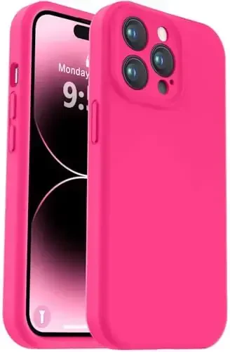 Vooii Compatible with iPhone 14 Pro Max Case, Liquid Silicone Upgrade [Camera Protection] [Soft Anti-Scratch Microfiber Lining] Shockproof Phone Case for iPhone 14 Pro Max 6.7 inch - Hot Pink - VOOII