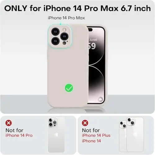 Vooii Compatible with iPhone 14 Pro Max Case, Liquid Silicone Upgrade [Camera Protection] [Soft Anti-Scratch Microfiber Lining] Shockproof Phone Case for iPhone 14 Pro Max 6.7 inch - Stone - 5