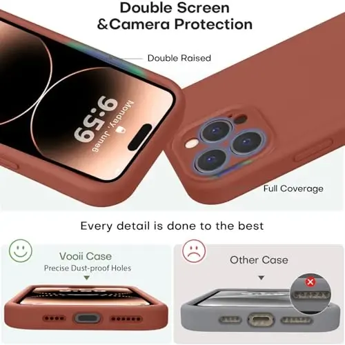 Vooii iPhone 14 Pro Max uchun g‘ilof bilan mos keladi, suyuq silikon yangilanish [Kamera himoyasi] [Yumshoq tirnalishga qarshi mikrofiber astar] iPhone 14 Pro Max 6,7 dyuym uchun zarbga chidamli telefon g‘ilofi - Karamelli - 4