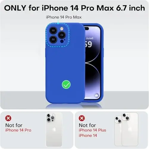 Vooii iPhone 14 Pro Max uchun g‘ilof bilan mos, suyuq silikon yangilanish [Kamera himoyasi] [Yumshoq tirnalishga qarshi mikrofiber astar] iPhone 14 Pro Max 6.7 dyuym uchun zarbga chidamli telefon g‘ilofi - Klein Blue - 5
