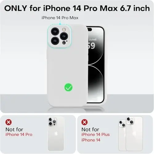 Vooii iPhone 14 Pro Max uchun g‘ilof bilan mos, suyuq silikon yangilanish [Kamera himoyasi] [Yumshoq tirnalishga qarshi mikrofiber astar] iPhone 14 Pro Max 6,7 dyuym uchun zarbga chidamli telefon g‘ilofi - Oq - 5