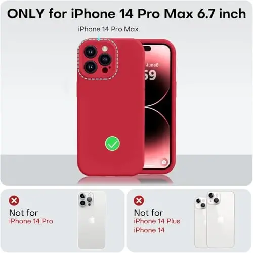 Vooii iPhone 14 Pro Max uchun mos keladigan g‘ilof, suyuq silikon yangilanish [Kamera himoyasi] [Yumshoq tirnalishga qarshi mikrofiber astar] iPhone 14 Pro Max 6.7 dyuym uchun zarbga chidamli telefon g‘ilofi - Qizil - 5