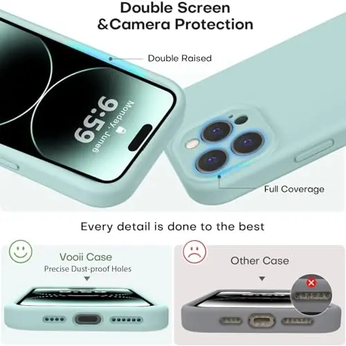 Vooii iPhone 14 Pro Max uchun mos keladigan g‘ilof, suyuq silikon yangilanish [Kamera himoyasi] [Yumshoq tirnalishga qarshi mikrofiber astar] iPhone 14 Pro Max 6,7 dyuym uchun zarbga chidamli telefon g‘ilofi - yalpiz - 3