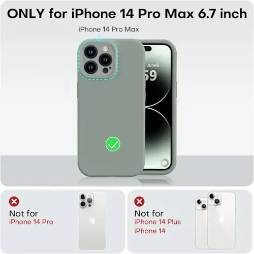 Vooii iPhone 14 Pro Max uchun mos keladigan g'ilof, suyuq silikon yangilanishi [Kamera himoyasi] [Yumshoq tirnalishga qarshi mikrofiber astar] iPhone 14 Pro Max 6.7 dyuym uchun zarbga chidamli telefon g'ilofi - Kalk yashil - 5