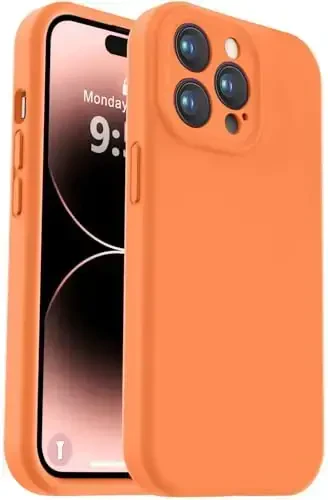 Vooii iPhone 14 Pro Max uchun mos keladigan g'ilof, suyuq silikon yangilanishi [Kamera himoyasi] [Yumshoq tirnalishga qarshi mikrofiber astar] iPhone 14 Pro Max 6,7 dyuym uchun zarbga chidamli telefon g'ilofi - To'q sariq - 1