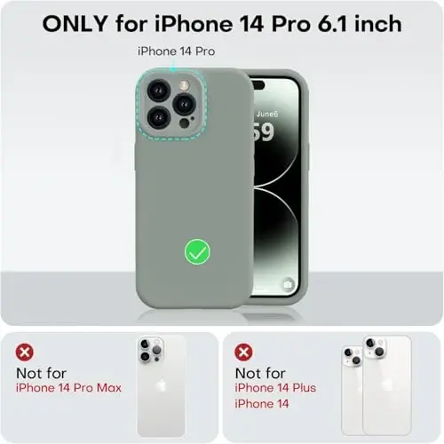 Vooii iPhone 14 Pro uchun g‘ilofga mos keladi, suyuq silikon yangilanishi [Kamera himoyasi] [Yumshoq tirnalishga qarshi mikrofiber astar] iPhone 14 Pro 6.1 dyuym uchun zarbga chidamli telefon g‘ilofi - Calke Green - 5