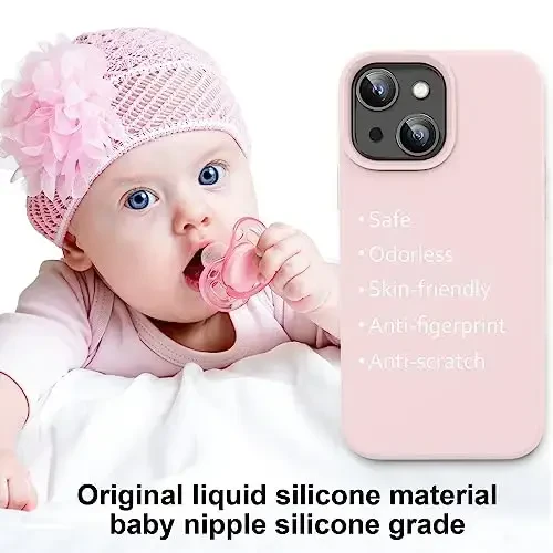 Vooii iPhone 14 uchun g‘ilof bilan mos, [Ipakdek teginishli premium suyuq silikon] [Yumshoq tirnalishga qarshi mikrofiber astar], iPhone 14 uchun ultra yupqa zarbaga chidamli himoya g‘ilofi - Bo‘r pushti - 5