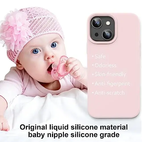 Vooii iPhone 14 uchun g‘ilof bilan mos, [Ipakdek teginishli premium suyuq silikon] [Yumshoq tirnalishga qarshi mikrofiber astar], iPhone 14 uchun ultra yupqa zarbaga chidamli himoya g‘ilofi - Bo‘r pushti - 5