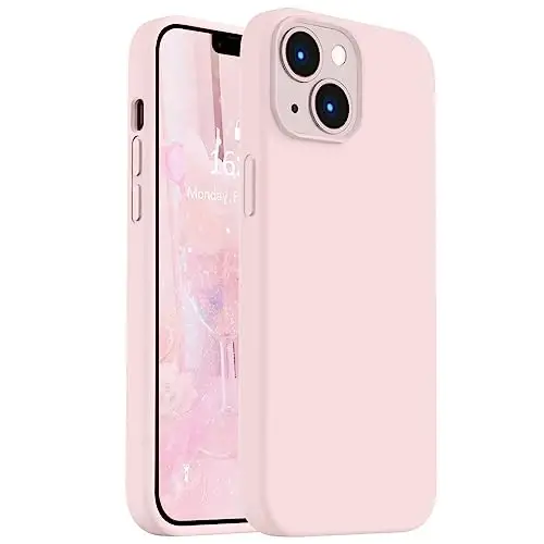 Vooii iPhone 14 uchun g‘ilof bilan mos, [Ipakdek teginishli premium suyuq silikon] [Yumshoq tirnalishga qarshi mikrofiber astar], iPhone 14 uchun ultra yupqa zarbaga chidamli himoya g‘ilofi - Bo‘r pushti 