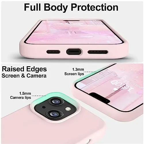 Vooii iPhone 14 uchun g‘ilof bilan mos, [Ipakdek teginishli premium suyuq silikon] [Yumshoq tirnalishga qarshi mikrofiber astar], iPhone 14 uchun ultra yupqa zarbaga chidamli himoya g‘ilofi - Bo‘r pushti - 3