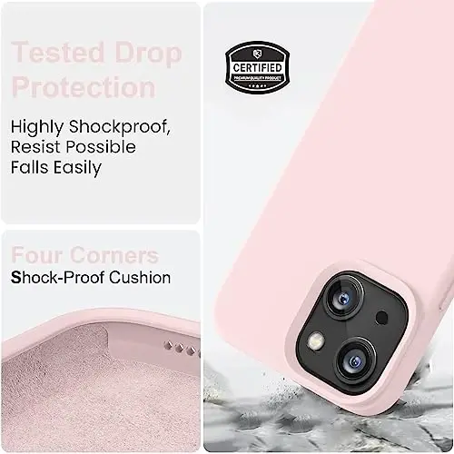 Vooii iPhone 14 uchun g‘ilof bilan mos, [Ipakdek teginishli premium suyuq silikon] [Yumshoq tirnalishga qarshi mikrofiber astar], iPhone 14 uchun ultra yupqa zarbaga chidamli himoya g‘ilofi - Bo‘r pushti - 4