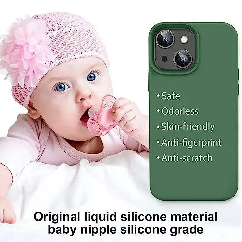 Vooii iPhone 14 uchun g‘ilof bilan mos, [Ipakdek teguvchan Premium suyuq silikon] [Yumshoq tirnalishga qarshi mikrofiber astar], iPhone 14 uchun o‘ta yupqa zarbga chidamli himoya g‘ilofi - Yashil - 5