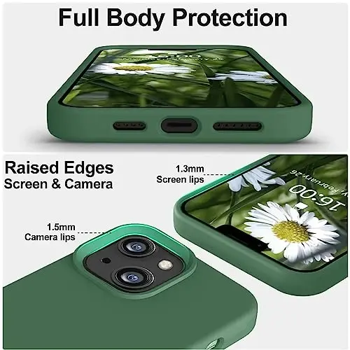 Vooii iPhone 14 uchun g‘ilof bilan mos, [Ipakdek teguvchan Premium suyuq silikon] [Yumshoq tirnalishga qarshi mikrofiber astar], iPhone 14 uchun o‘ta yupqa zarbga chidamli himoya g‘ilofi - Yashil - 3