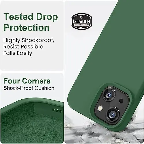 Vooii iPhone 14 uchun g‘ilof bilan mos, [Ipakdek teguvchan Premium suyuq silikon] [Yumshoq tirnalishga qarshi mikrofiber astar], iPhone 14 uchun o‘ta yupqa zarbga chidamli himoya g‘ilofi - Yashil - 4
