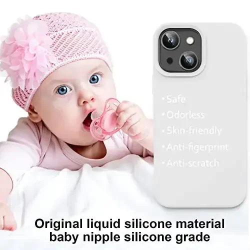 Vooii iPhone 14 uchun g'ilof bilan mos keladi, [Ipakdek teginish Premium Suyuq Silikon] [Yumshoq Chizishga qarshi Mikrofiber Astar], iPhone 14 uchun Ultra Yupqa Zarbadan himoya qiluvchi g'ilof - Oq - 5