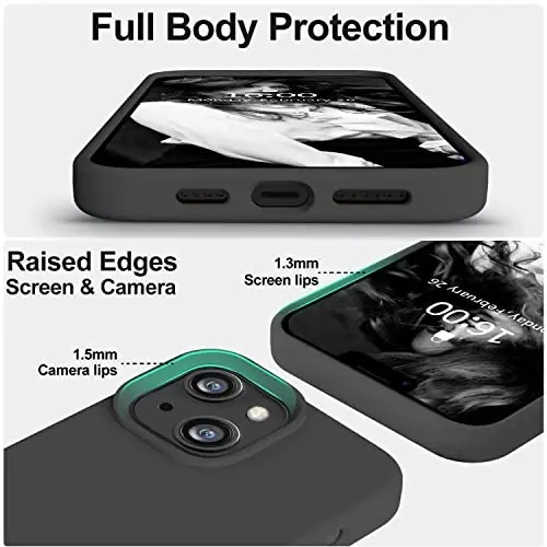 Vooii iPhone 14 uchun g‘ilof bilan mos,[Ipakdek teginishli premium suyuq silikon] [Yumshoq tirnalishga qarshi mikrofiber astar], iPhone 14 uchun ultra yupqa zarbga chidamli himoya g‘ilofi - Qora - 3