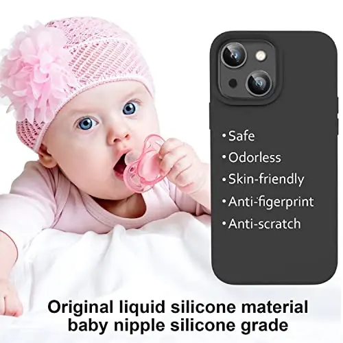 Vooii iPhone 14 uchun g‘ilof bilan mos,[Ipakdek teginishli premium suyuq silikon] [Yumshoq tirnalishga qarshi mikrofiber astar], iPhone 14 uchun ultra yupqa zarbga chidamli himoya g‘ilofi - Qora - 5