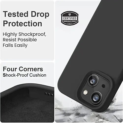 Vooii iPhone 14 uchun g‘ilof bilan mos,[Ipakdek teginishli premium suyuq silikon] [Yumshoq tirnalishga qarshi mikrofiber astar], iPhone 14 uchun ultra yupqa zarbga chidamli himoya g‘ilofi - Qora - 4