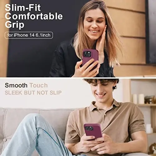 Vooii iPhone 14 uchun g‘ilof bilan mos,[Ipakdek teginishli premium suyuq silikon] [Yumshoq tirnalishga qarshi mikrofiber astar], iPhone 14 uchun ultra yupqa zarbga chidamli himoya g‘ilofi - WineRed - VOOII (1)